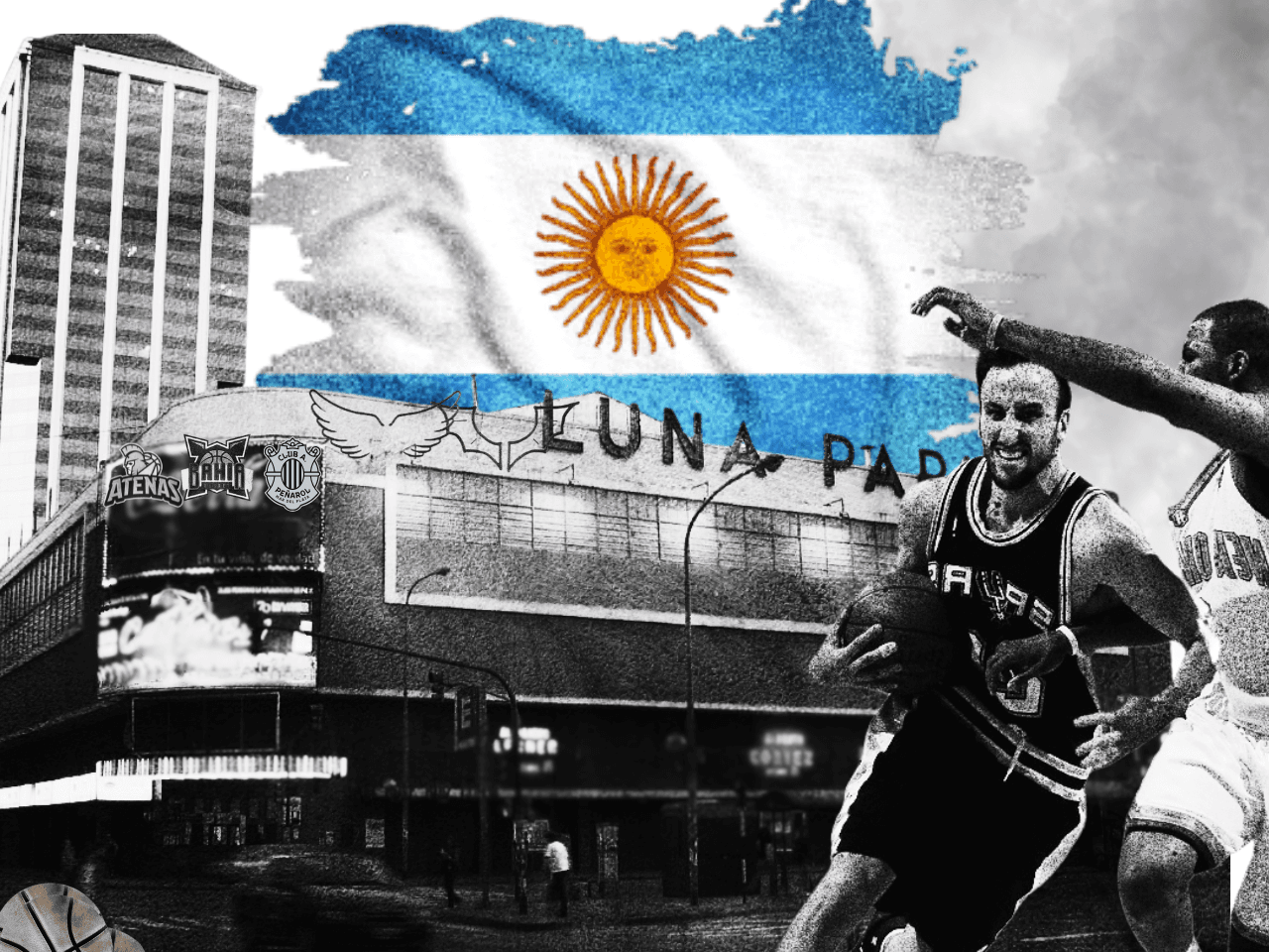 La bandera Argentina sobre el Luna Park, Manu Ginobili, los equipos mas iconicos del basquet argentino y un estilo calle