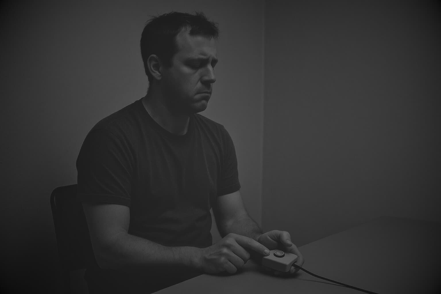 Persona con boton para auto darse un electroshock