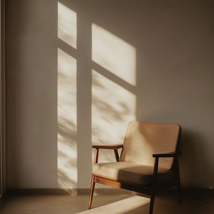 Sillón en un lugar con luz calma, que transmite serenidad
